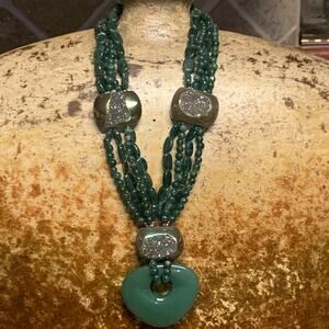 AKR Necklace Sterling Silver, Aventurine and Druzy Statement Piece